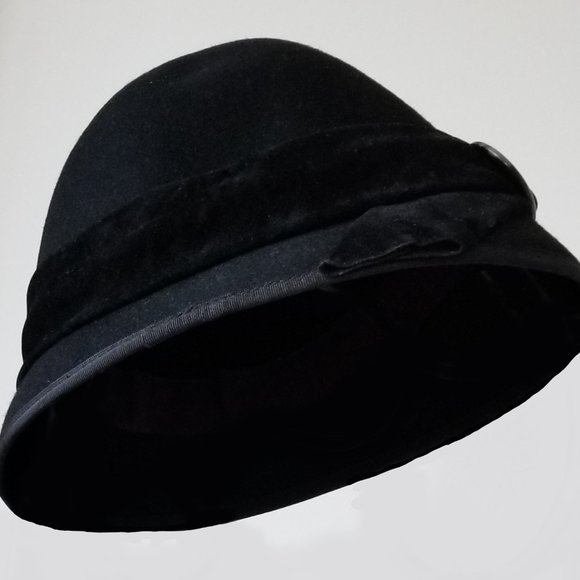 Grace Hats Black Wool Felt Cloche main image 6